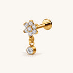 Four-Petal Crystal Drop Titanium Flat Back Earring - Gold