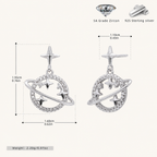 Sterling Silver Openwork Planet & Star Stud Earrings - Platinum
