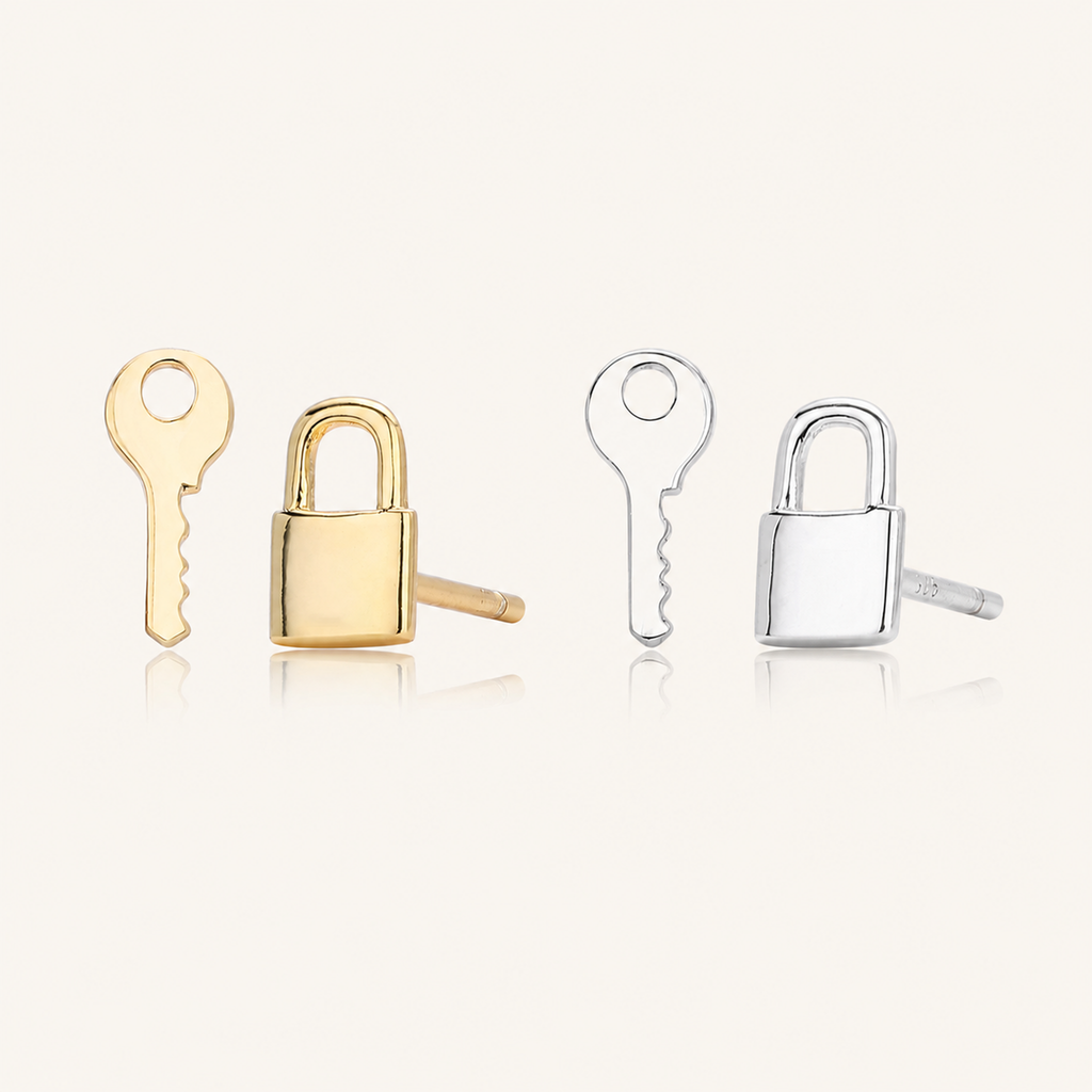 Sterling Silver Lock & Key Stud Earrings