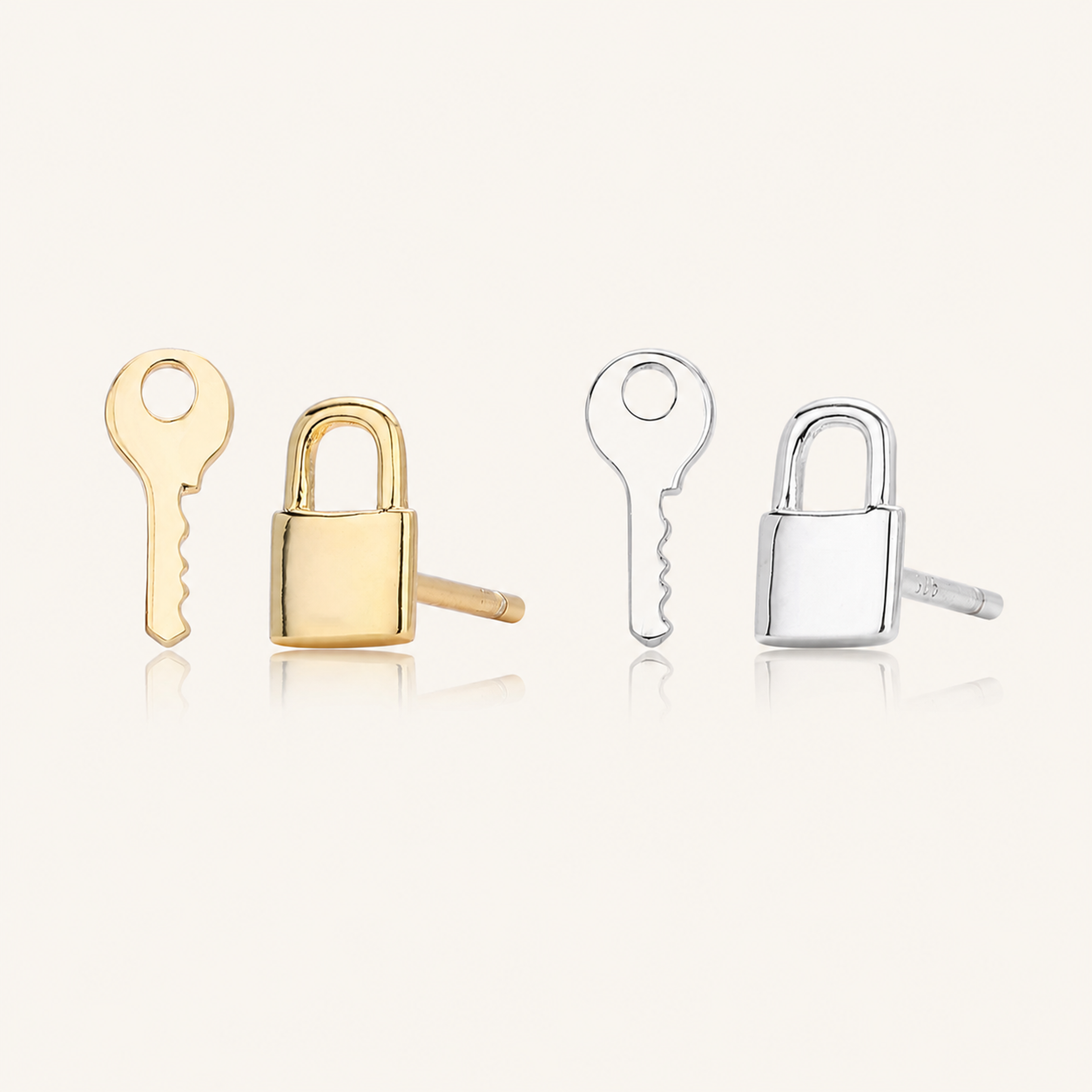Sterling Silver Lock & Key Stud Earrings