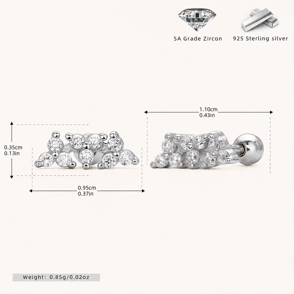 Sterling Silver Twisted Zirconia Ball Cartilage Flat Back Earrings - Platinum