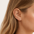 Sterling Silver Zirconia Flower Flat Back Earrings worn on the ear