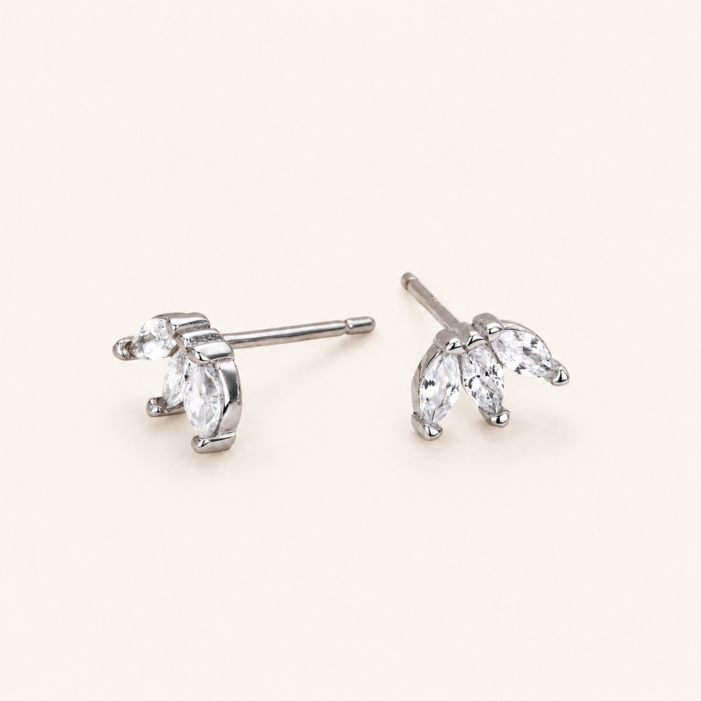 Sterling Silver Marquise Zirconia Crown Stud Earrings detail view