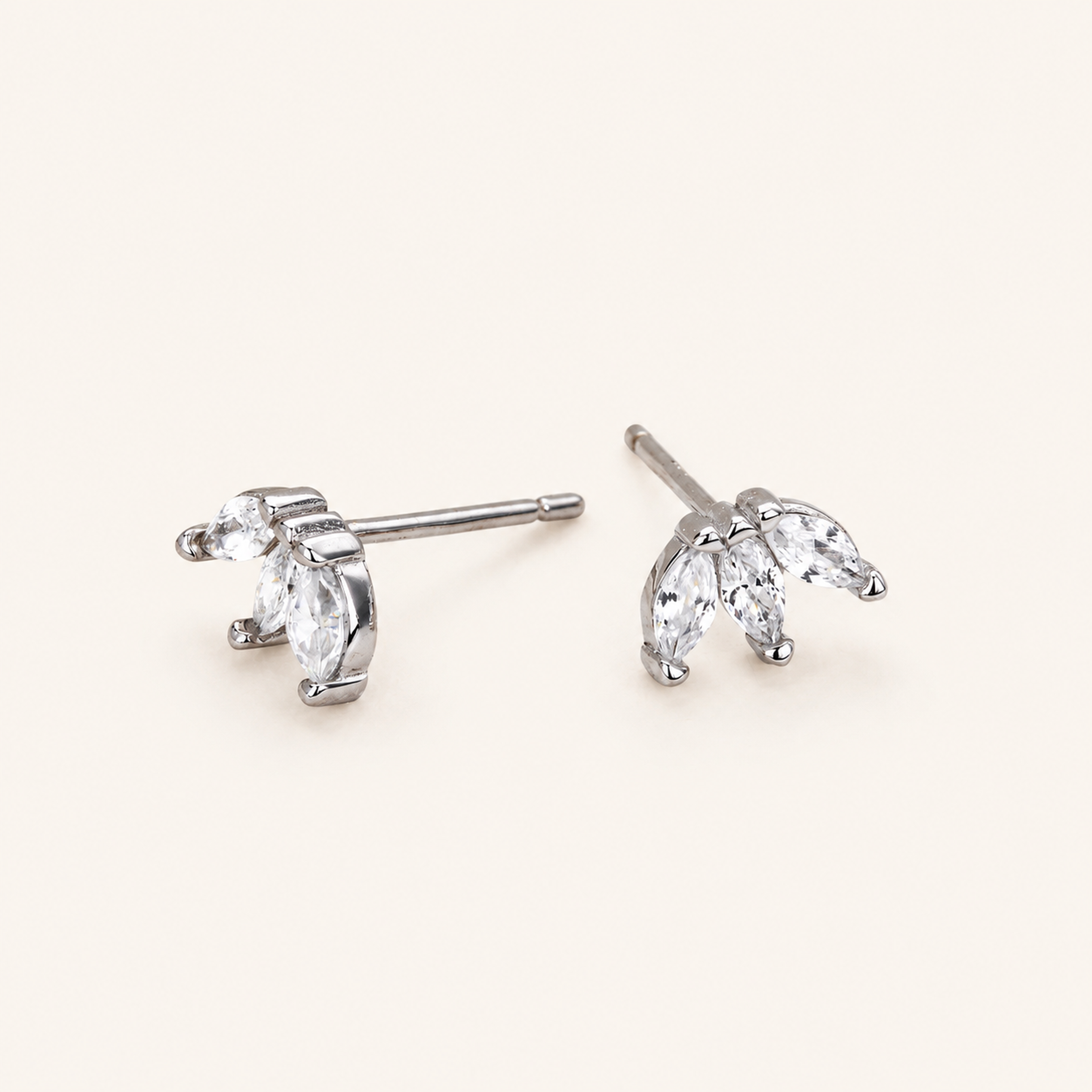 Sterling Silver Marquise Zirconia Crown Stud Earrings detail view