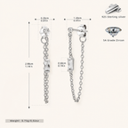 Sterling Silver Multicolor Zirconia Chain Drop Stud Earrings - Platinum / White