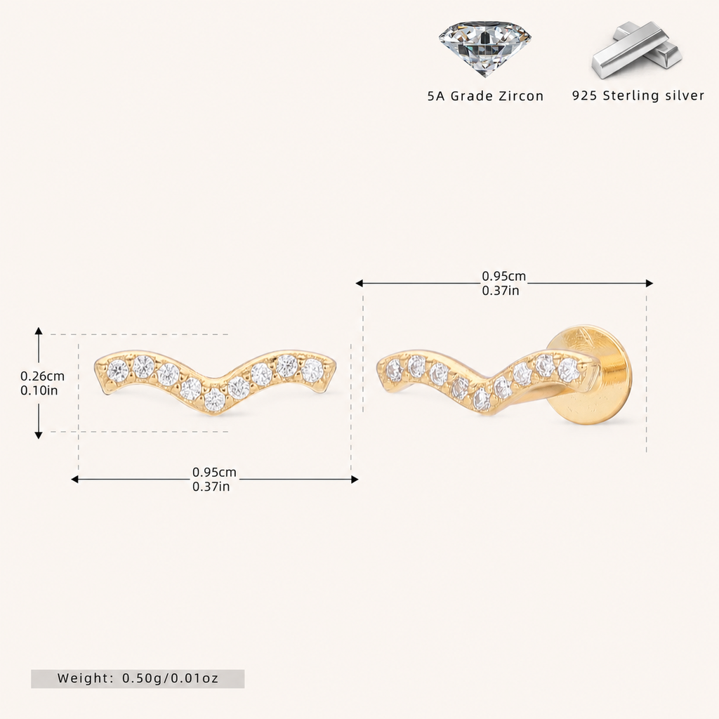 Sterling Silver Spiral Zirconia Cartilage Flat Back Earrings - Gold