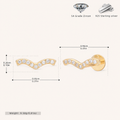 Sterling Silver Spiral Zirconia Cartilage Flat Back Earrings - Gold