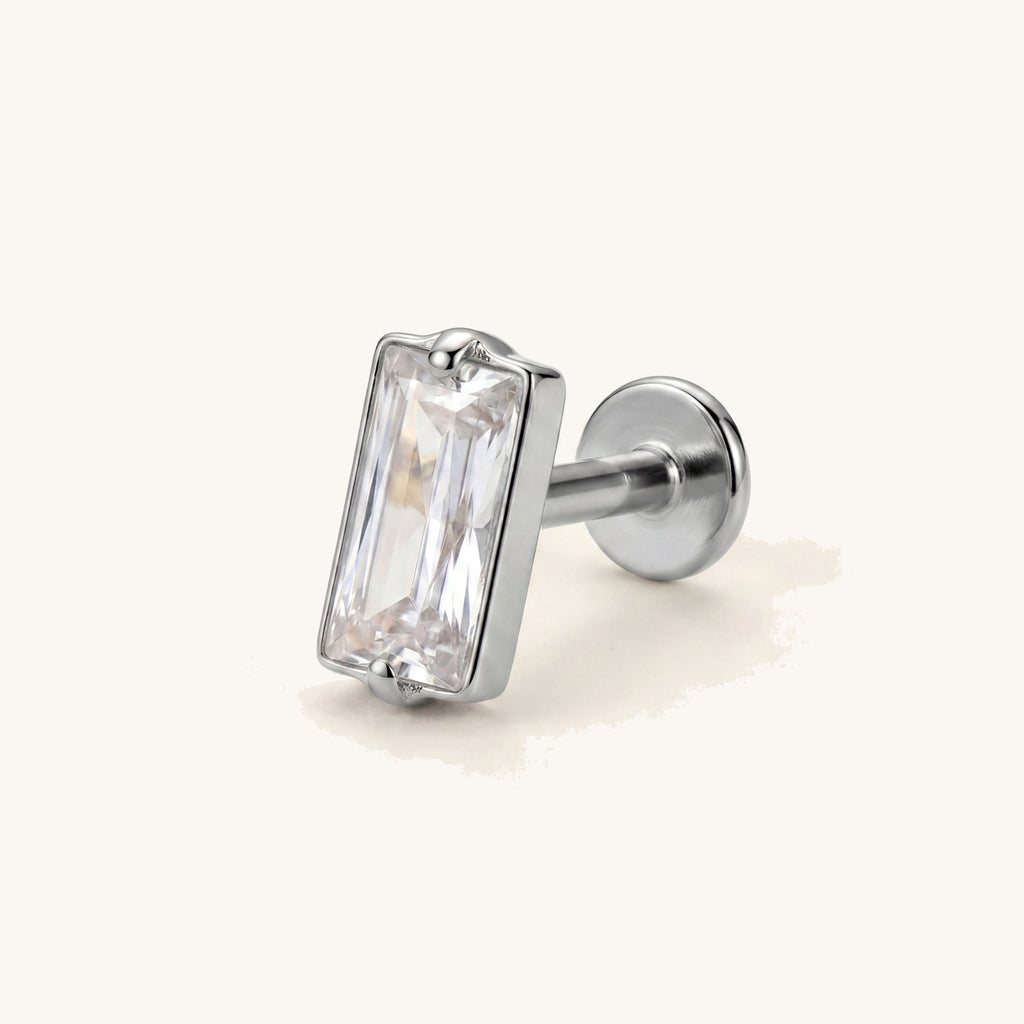 Rectangle Crystal Titanium Stud Earrings - Silver