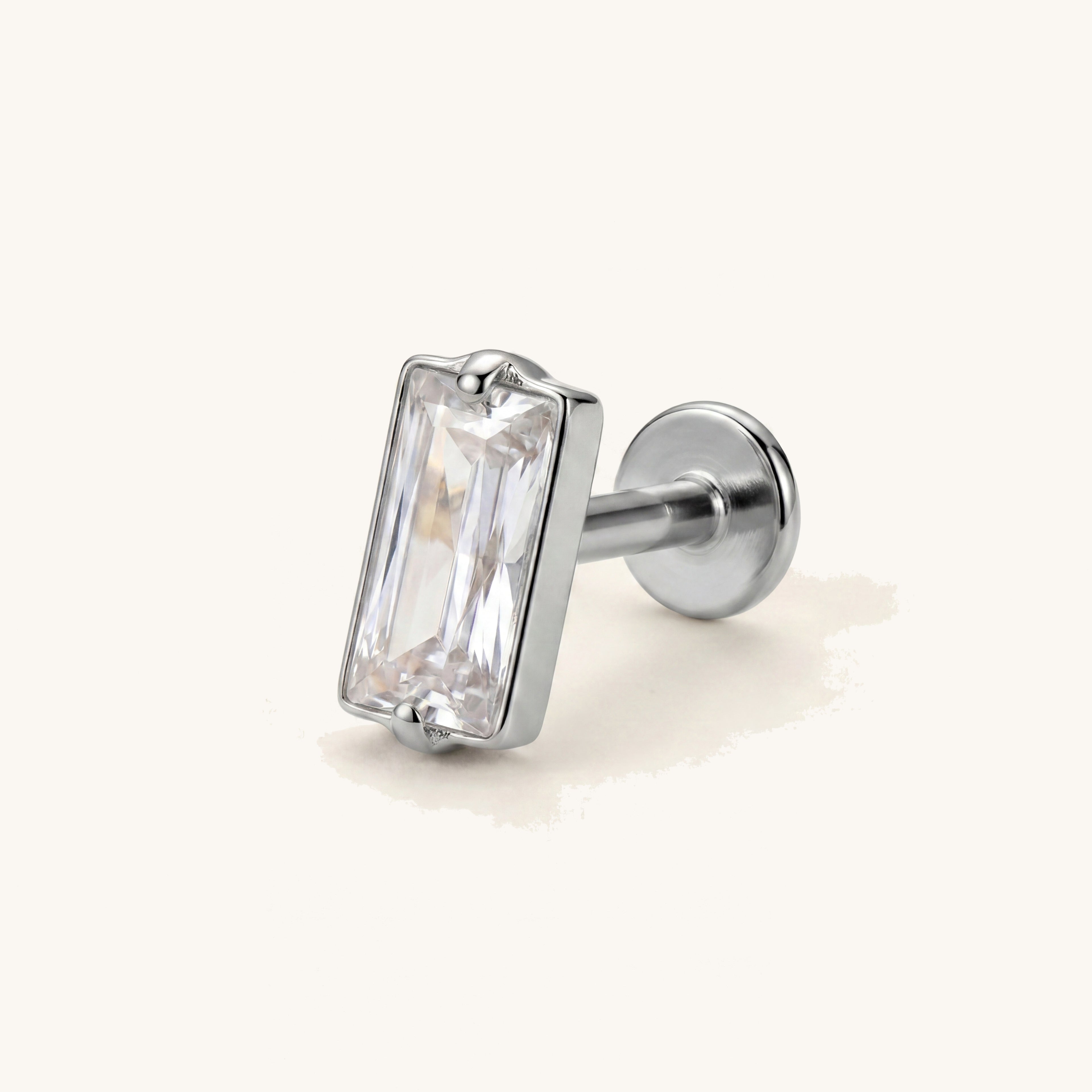 Rectangle Crystal Titanium Stud Earrings - Silver