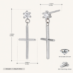 Sterling Silver Mini Zirconia Cross Stud Earrings - Platinum