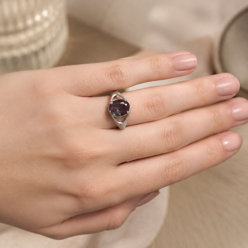 Crosswind Lab-Grown Alexandrite Ring worn on hand