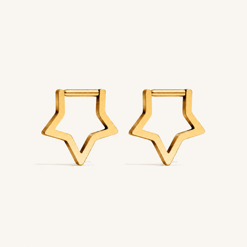 Open Star Titanium Hoop Earrings - Gold