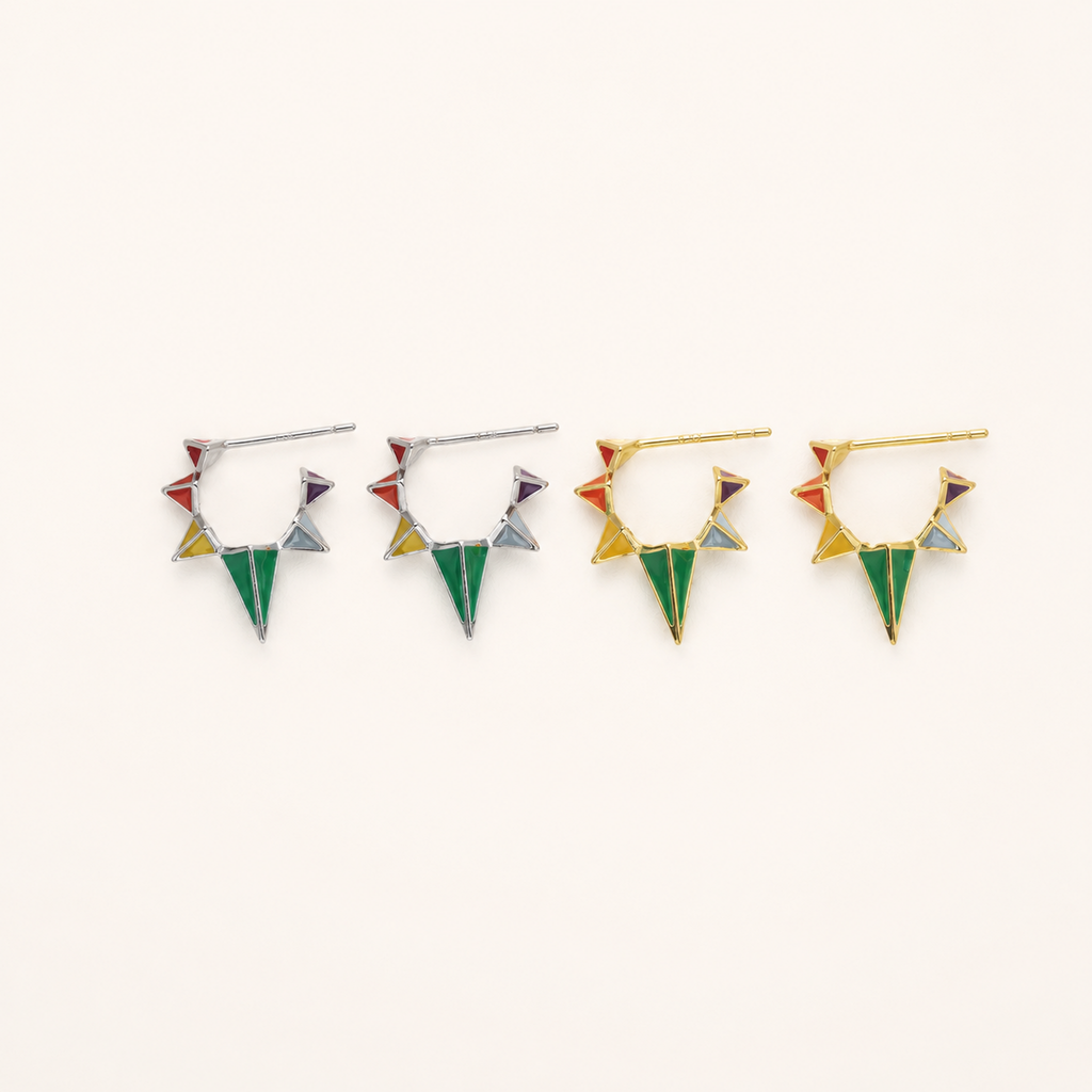 Sterling Silver Resin Geometric Open Stud Earrings detail