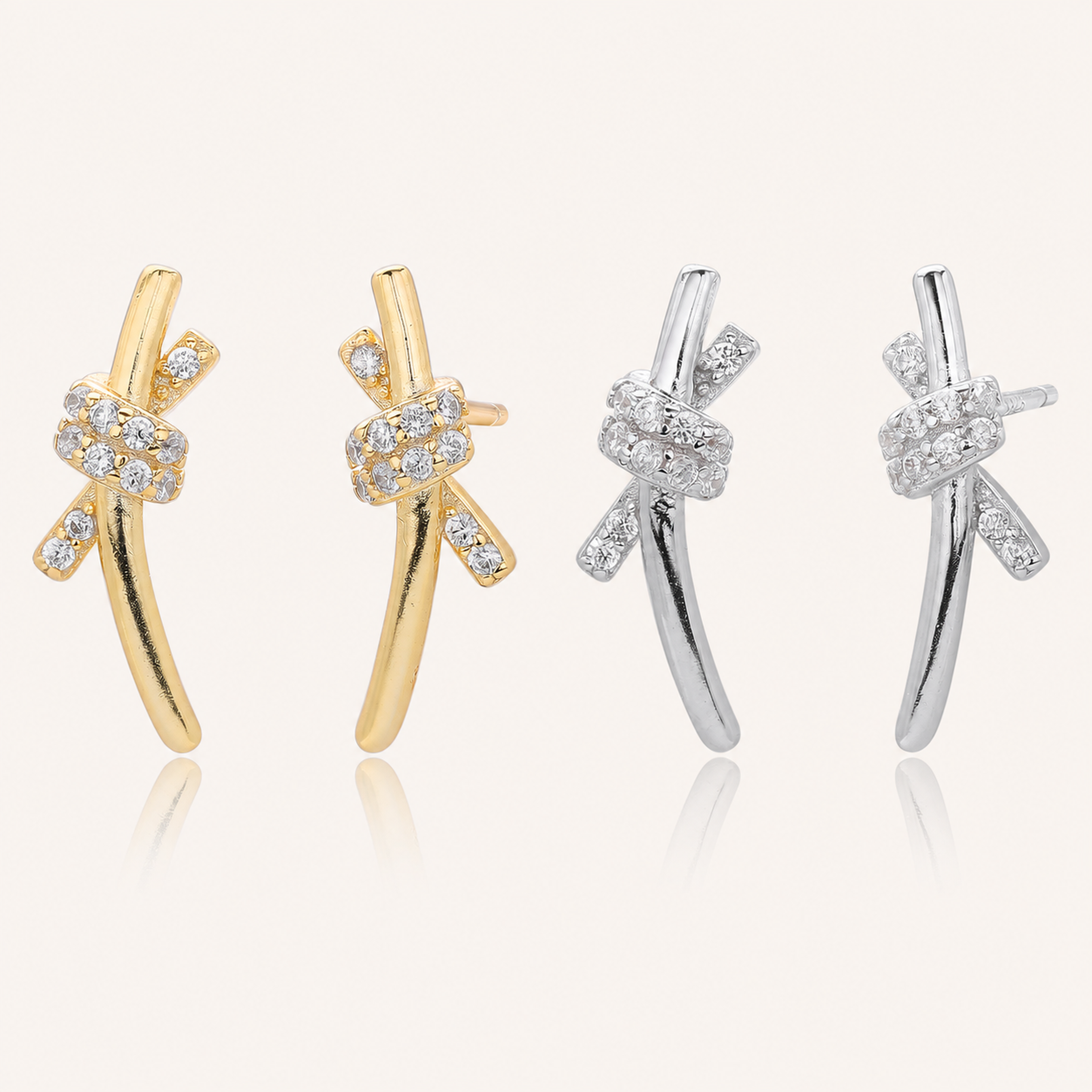 Sterling Silver Pave Zirconia Knot Stud Earrings