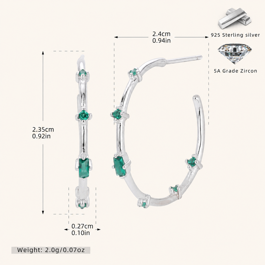 Sterling Silver Emerald-Green Zirconia Stud Earrings - Platinum