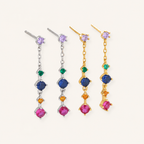 Sterling Silver Geometric Zirconia Tassel Drop Stud Earrings detail view