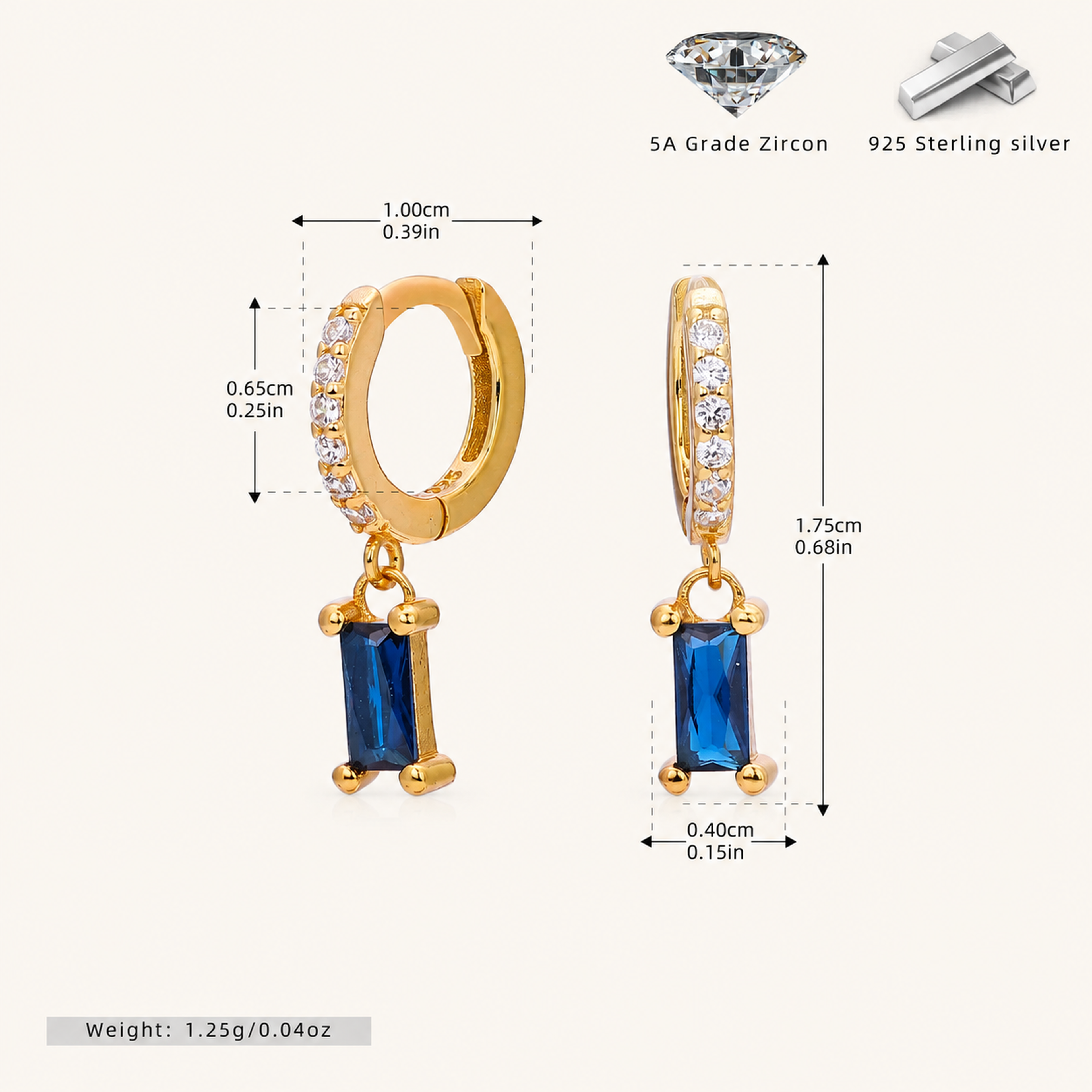 Sterling Silver Geometric Zirconia Hoop Earrings - Gold / 2