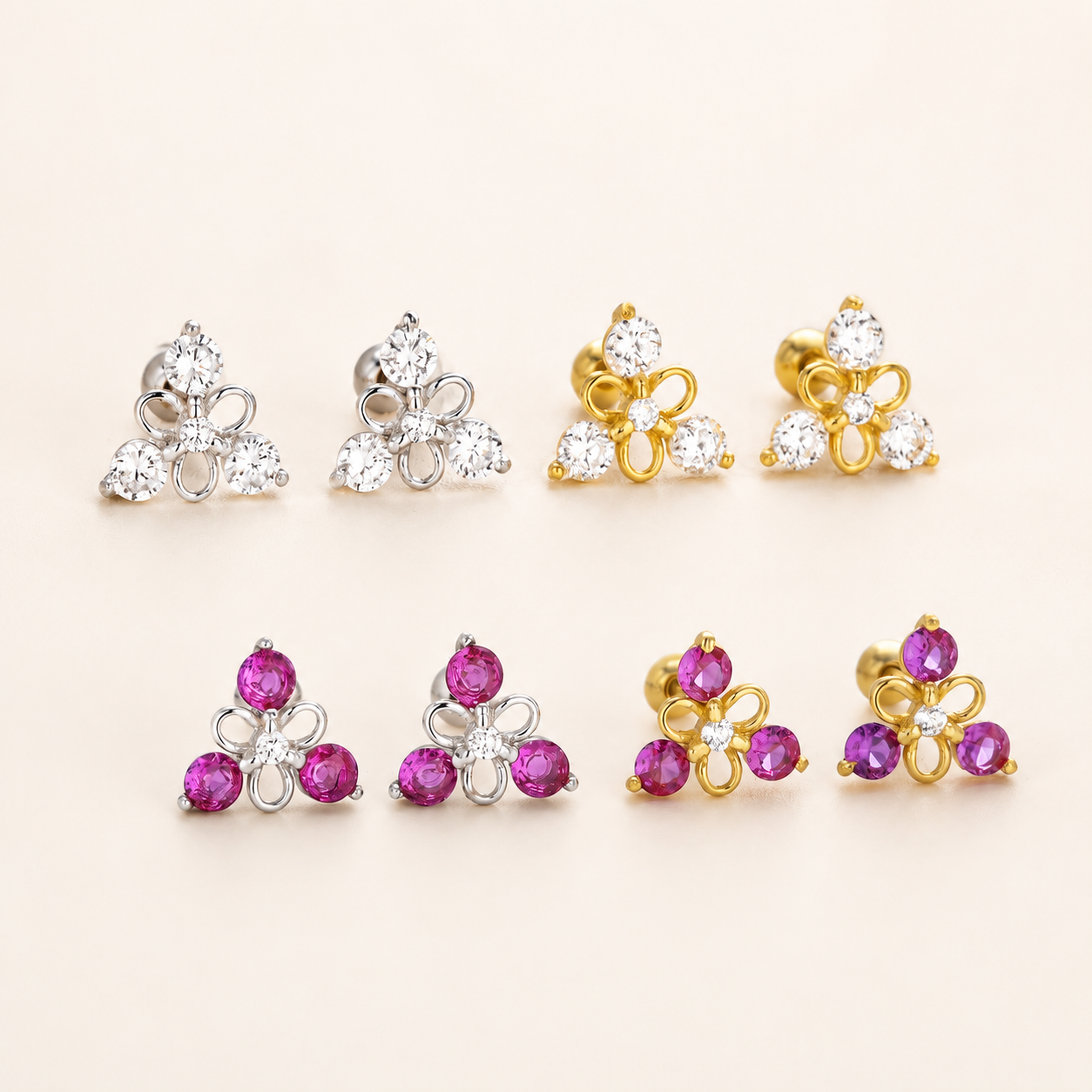 Sterling Silver Triangle Zirconia Flat Back Earrings detail