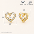 Sterling Silver Zirconia Heart Stud Earrings - Gold
