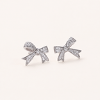 Sterling Silver Pavé Bow Stud Earrings detail view