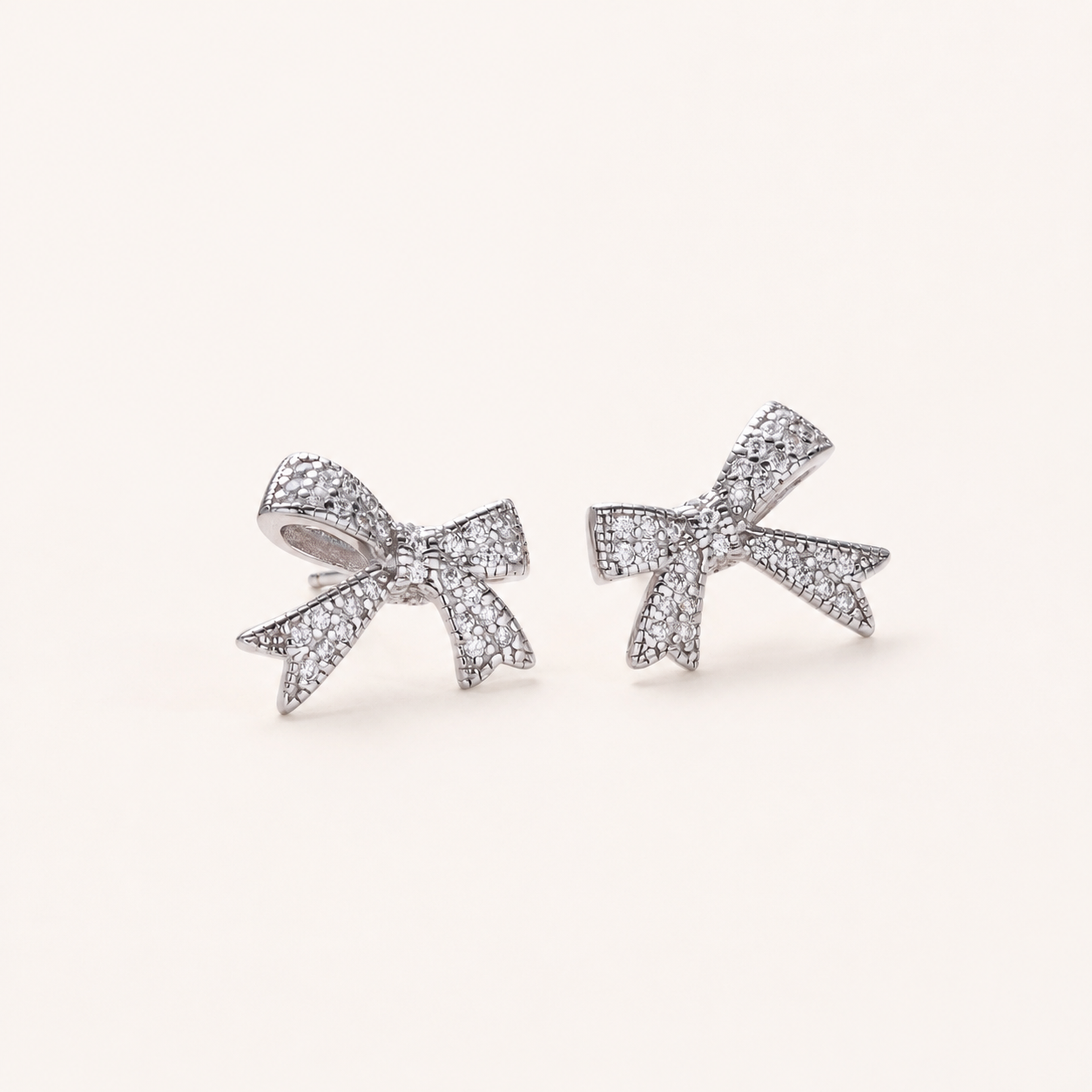 Sterling Silver Pavé Bow Stud Earrings detail view