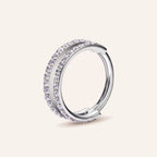 Double Row Crystal Titanium Hoop Earrings - Silver