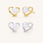 Sterling Silver Pearl Heart Stud Earrings