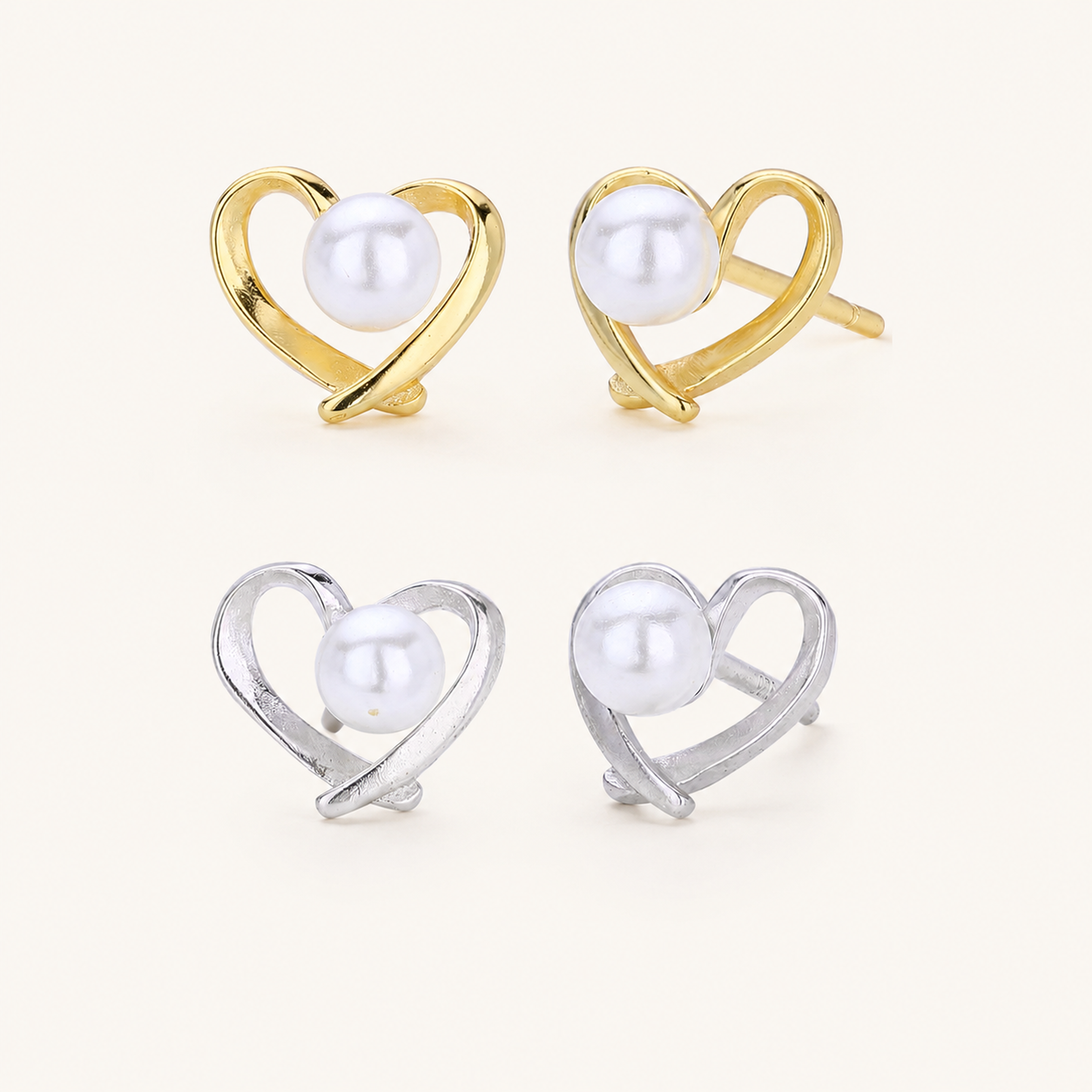 Sterling Silver Pearl Heart Stud Earrings