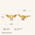 Sterling Silver Zirconia Dragonfly Stud Earrings - Gold