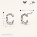 Sterling Silver Pave Initial Letter Stud Earrings - Platinum / C