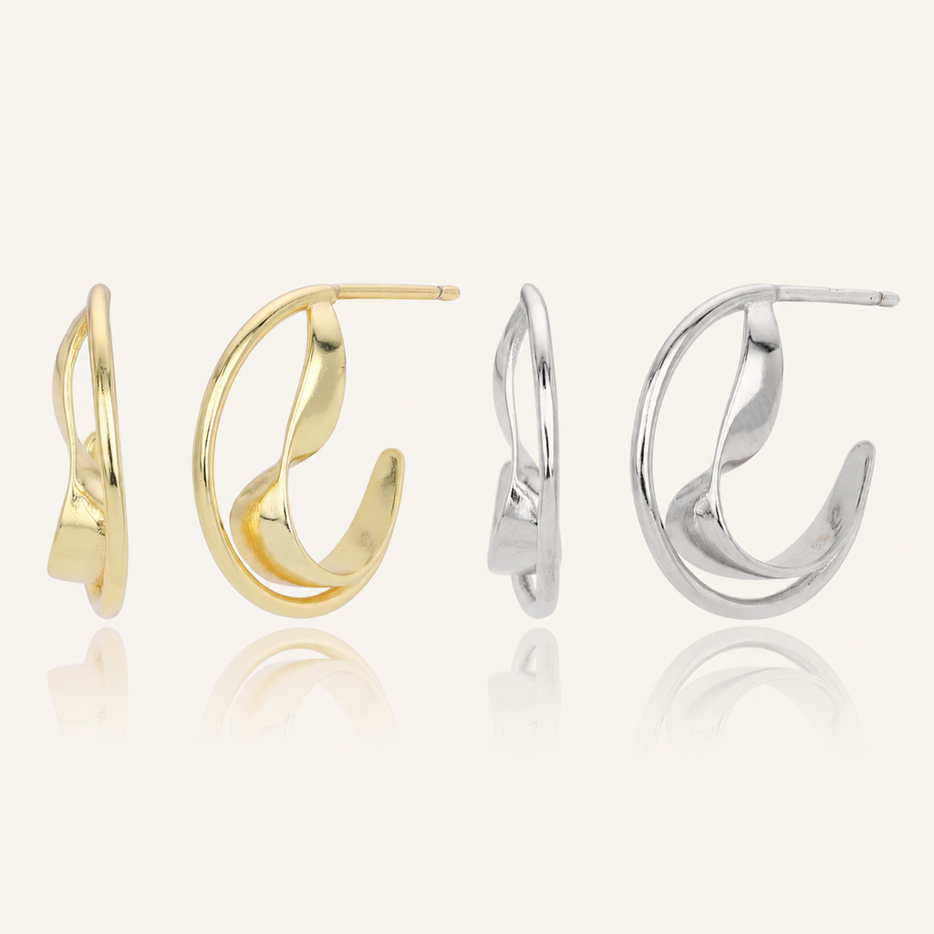 Sterling Silver Double C-Curve Stud Earrings