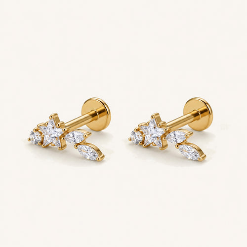 Marquise Star Titanium Stud Earrings - Gold