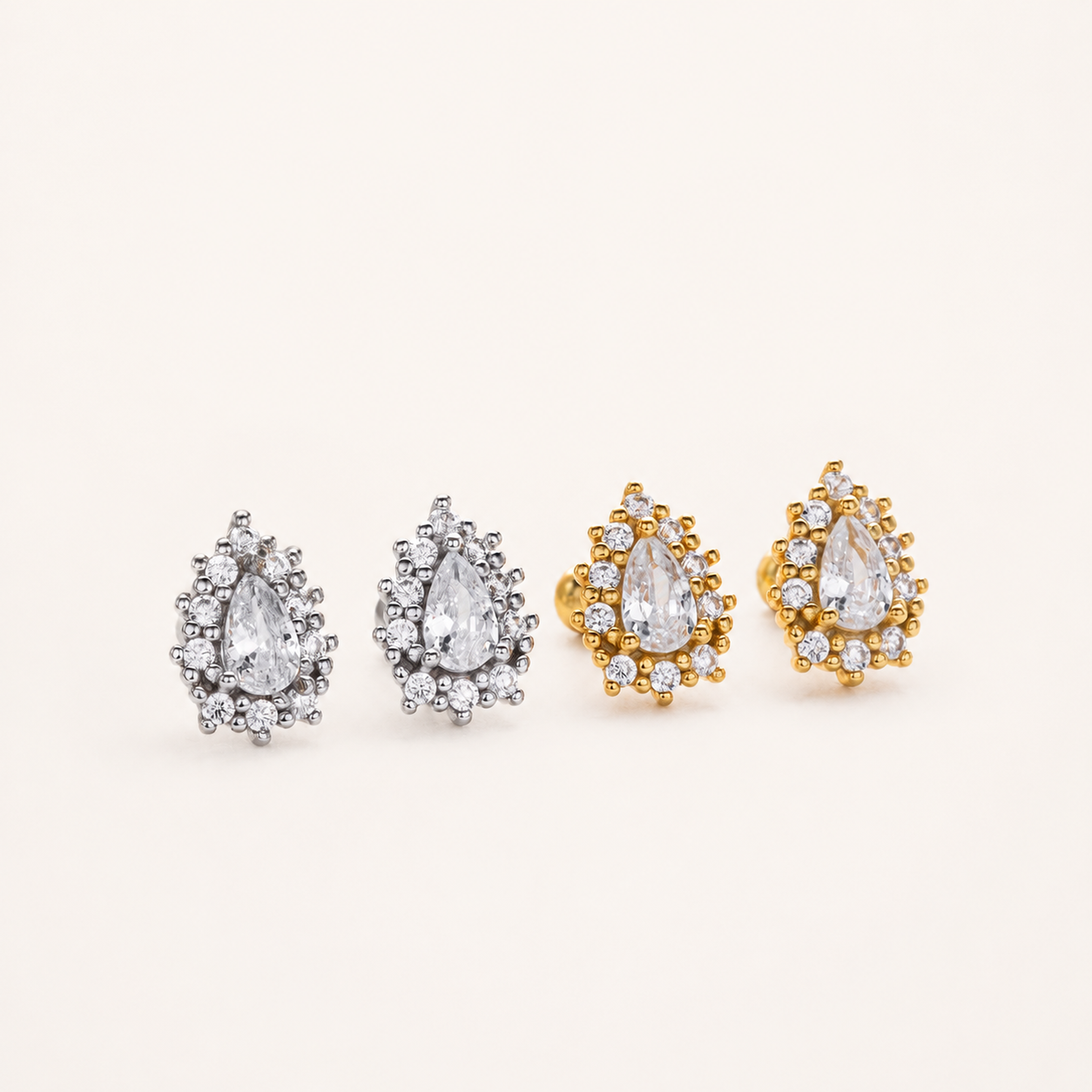 Sterling Silver Zirconia Crown Flat Back Earrings detail view
