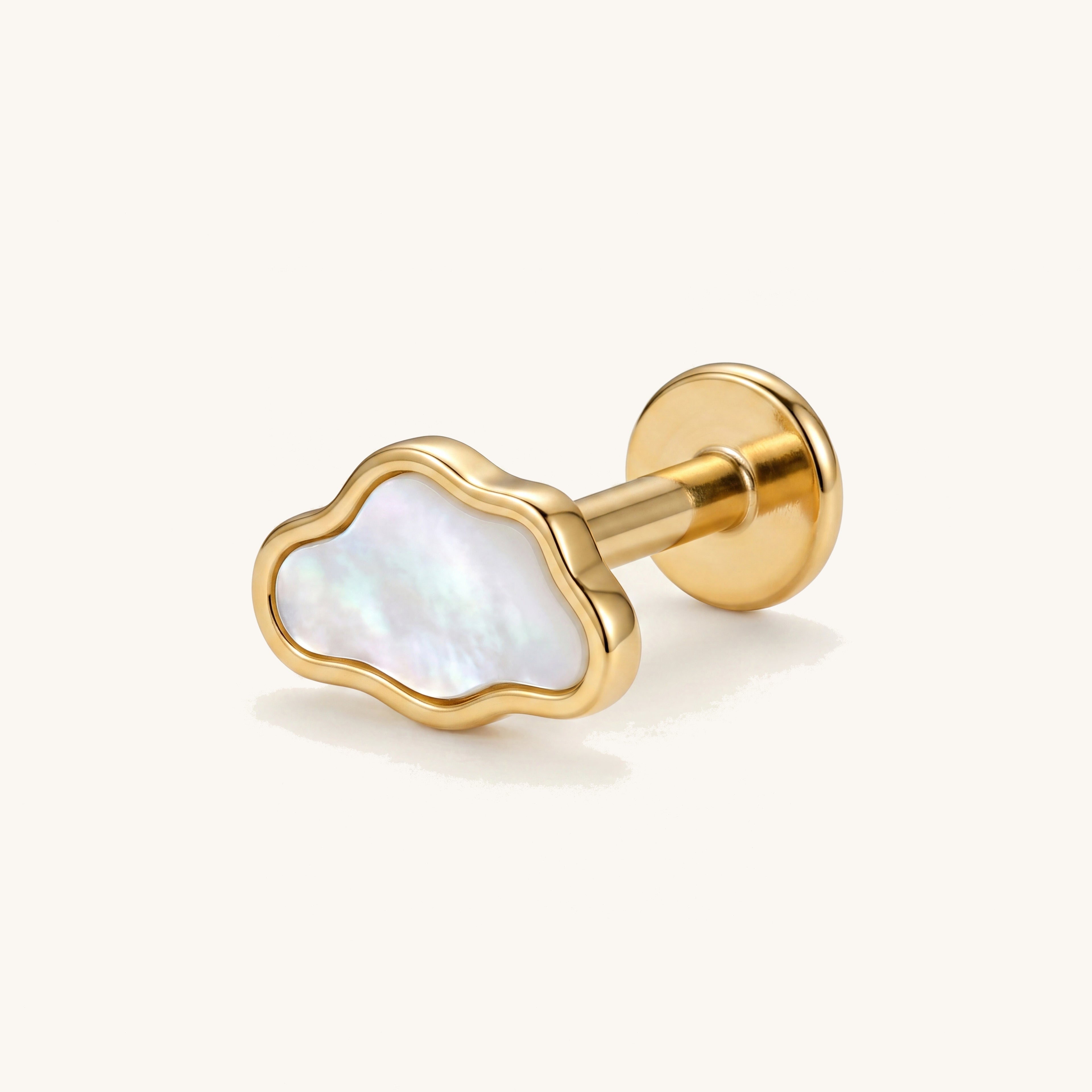 Mother-of-Pearl Cloud Titanium Stud Earrings - Gold