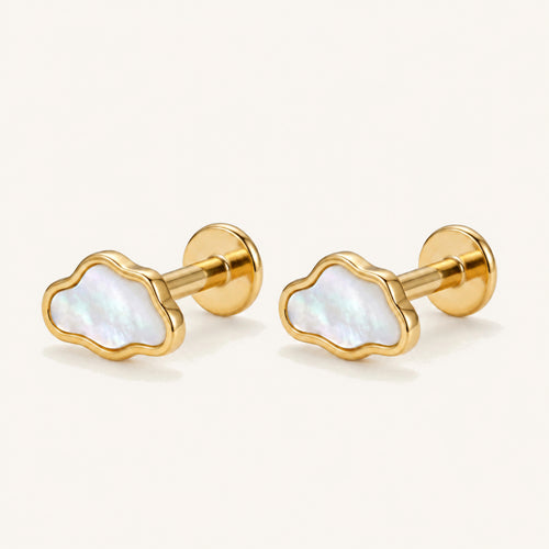 Mother-of-Pearl Cloud Titanium Stud Earrings - Gold