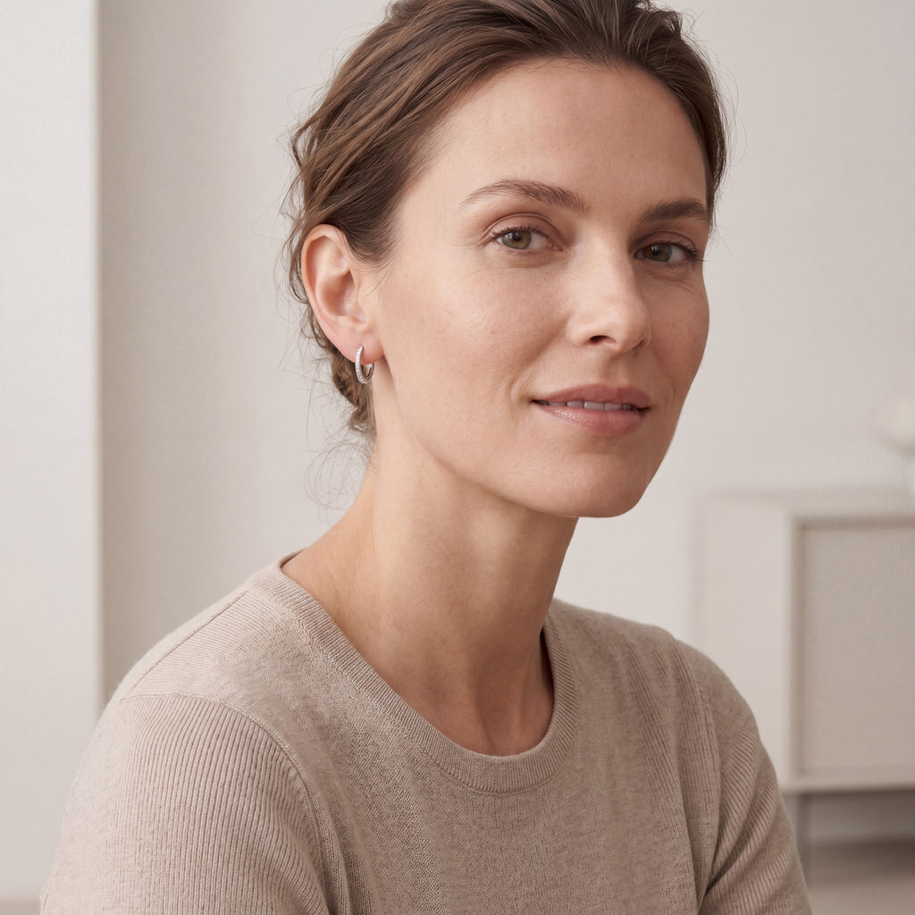 Pave Crystal Seamless Titanium Hoop Earrings - image 3
