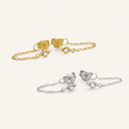 Sterling Silver Rhombus Zirconia Chain Drop Stud Earrings detail