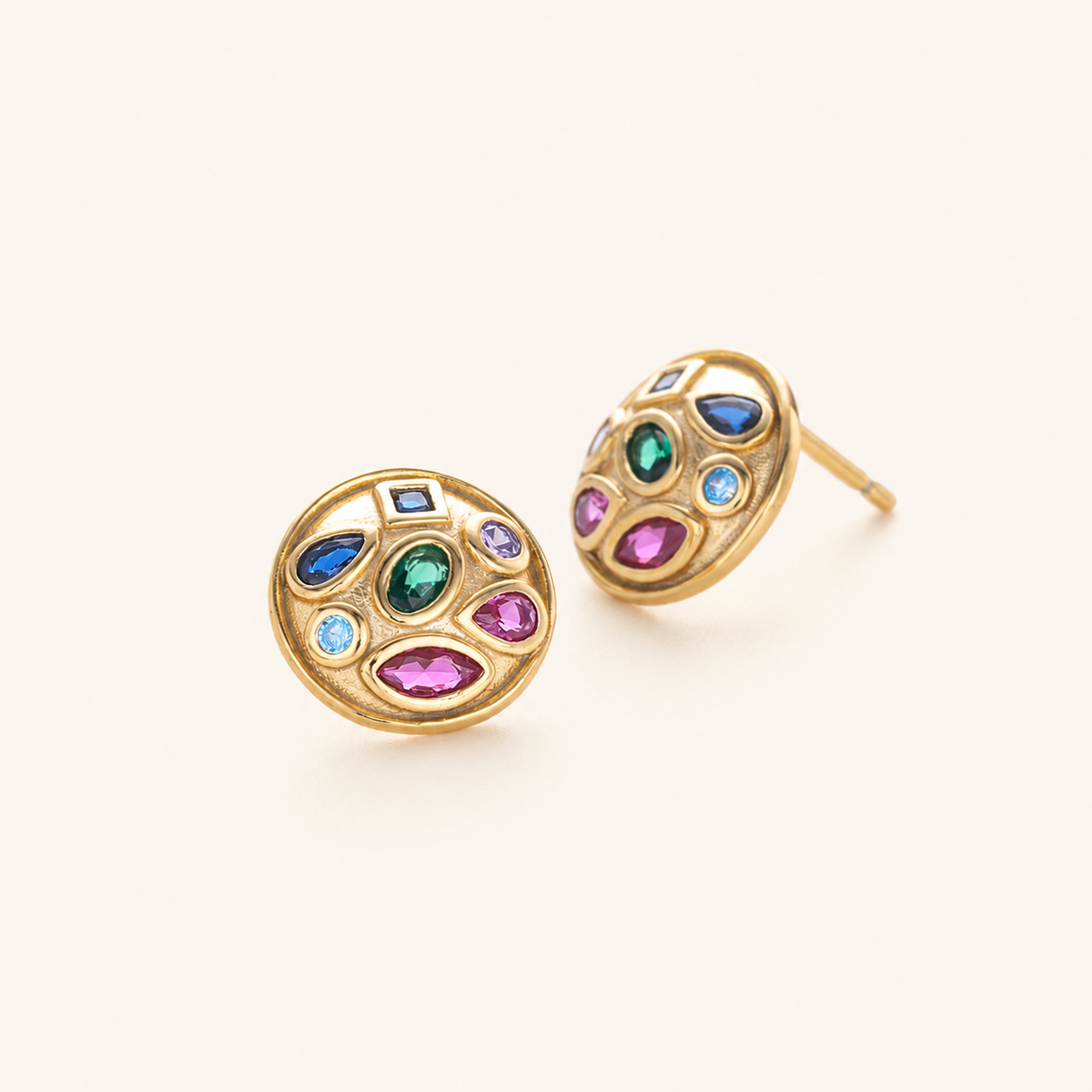 Sterling Silver Colorful Round Zirconia Stud Earrings detail view