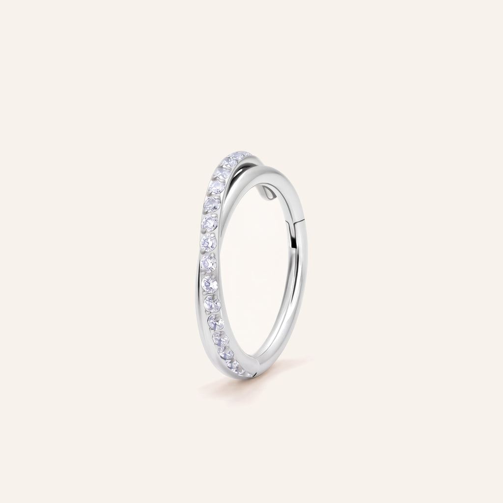 Slim Pave Titanium Hoop Earrings - Silver