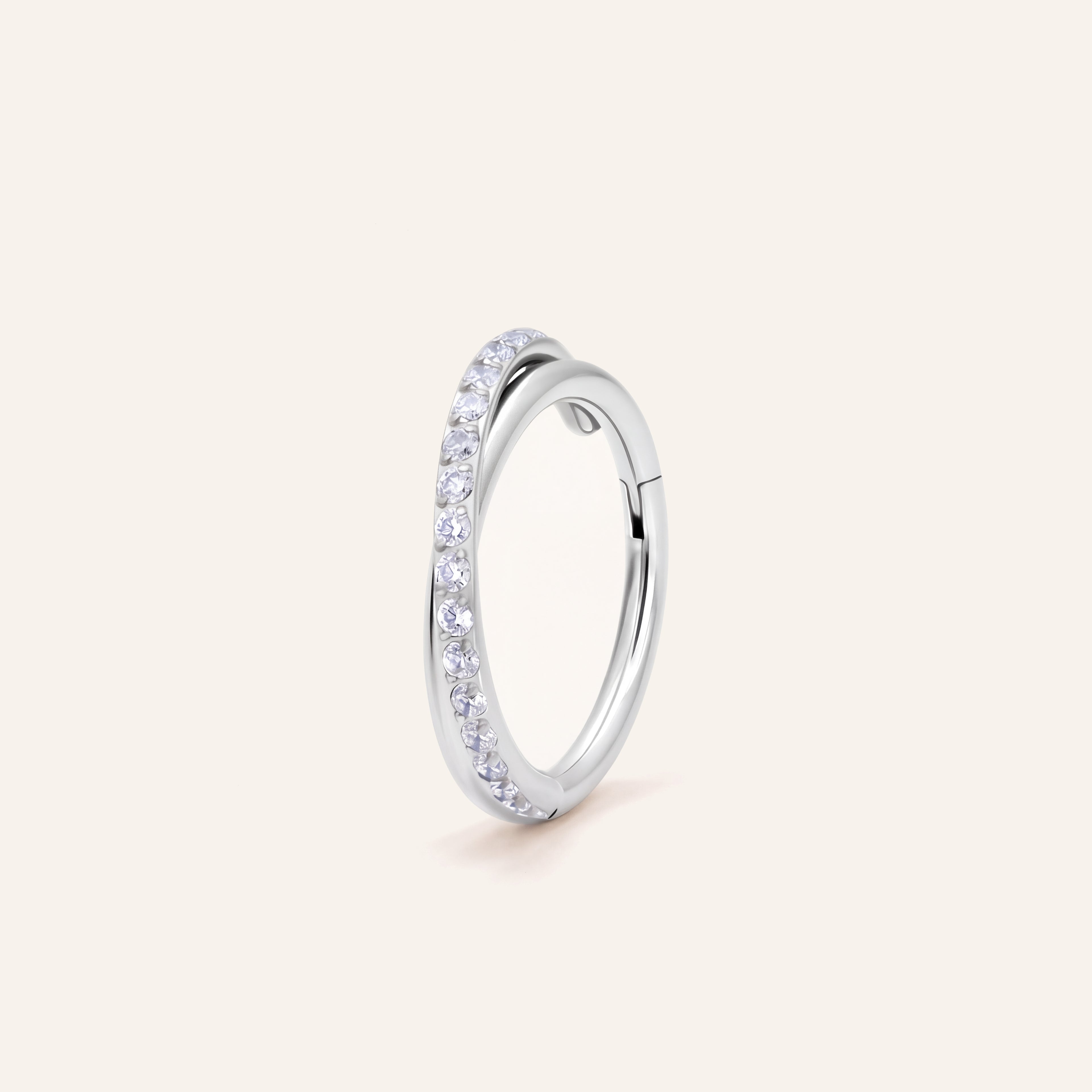Slim Pave Titanium Hoop Earrings - Silver