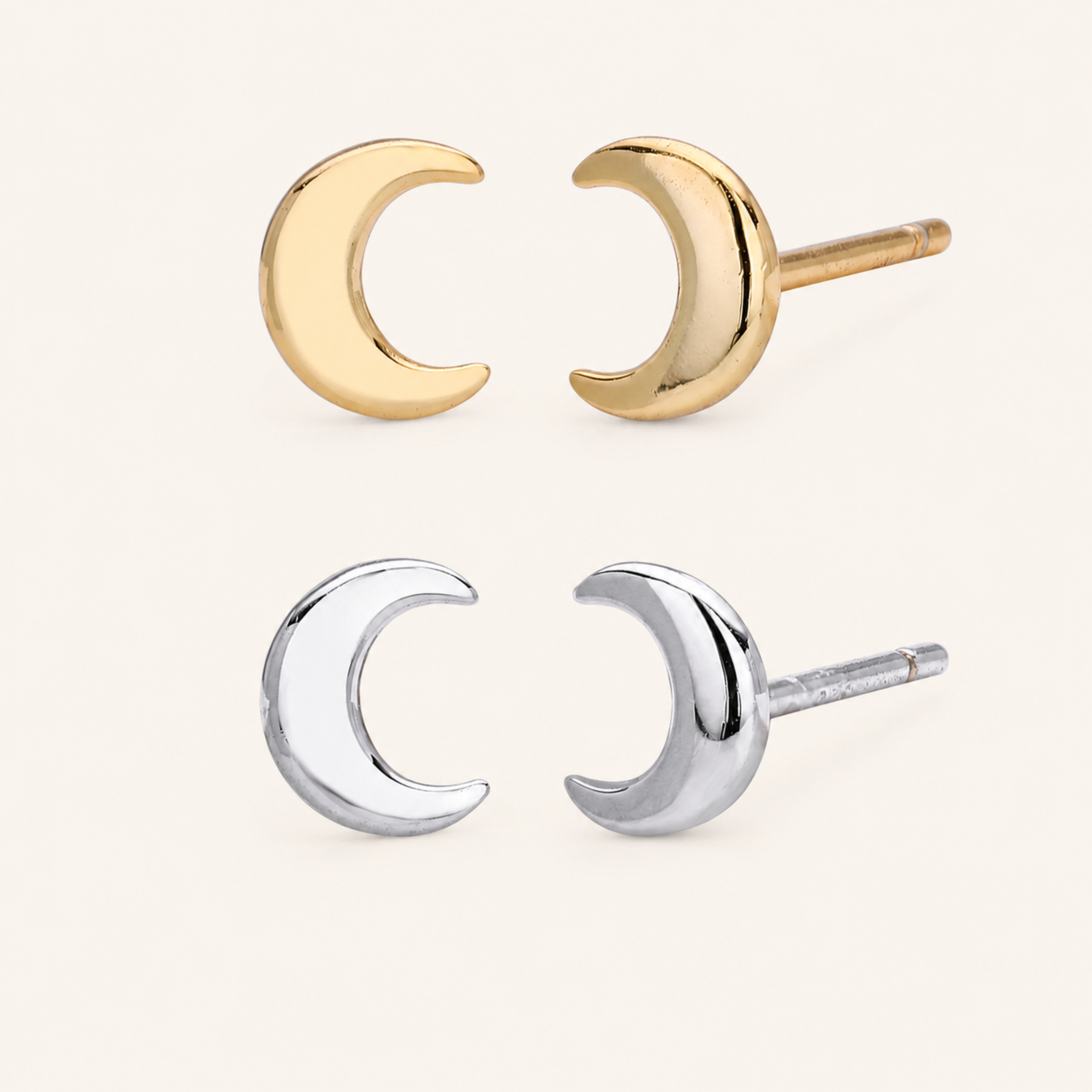 Sterling Silver Polished Moon Stud Earrings