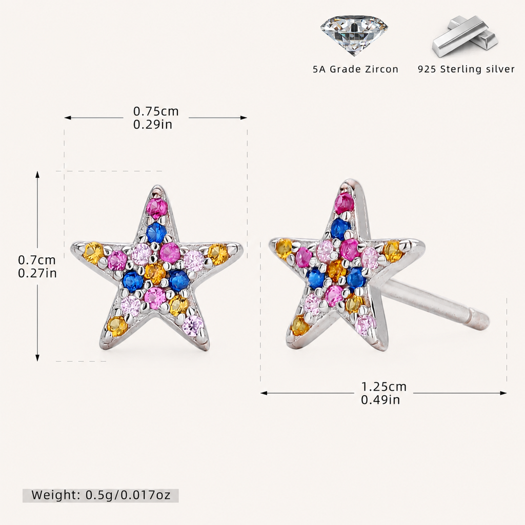 Sterling Silver Colorful Zirconia Stud Earrings - Platinum