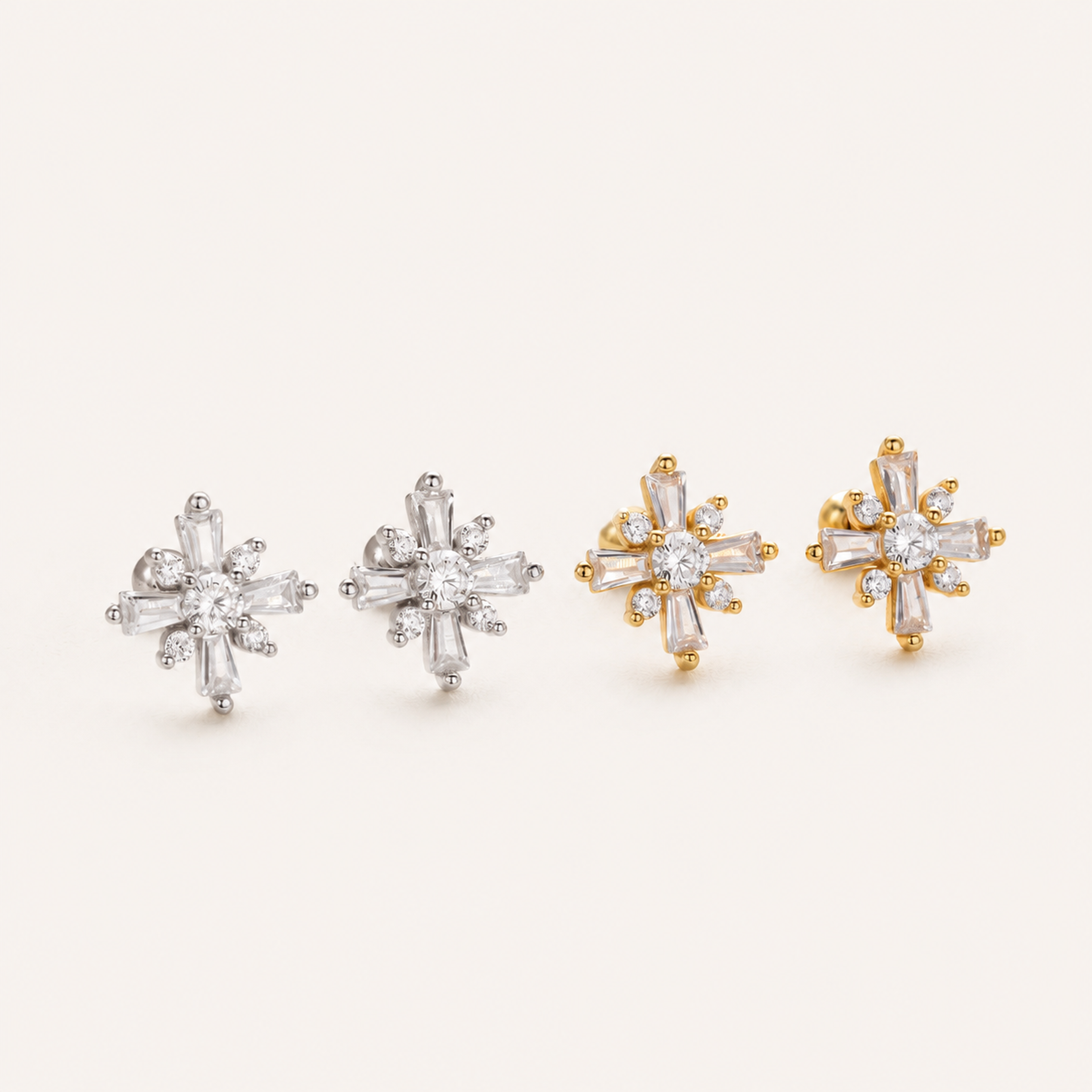 Sterling Silver Rice Flower Zirconia Flat Back Earrings detail
