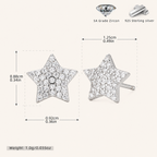 Sterling Silver Five-Point Star Zirconia Stud Earrings - Platinum