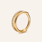 Single Row Crystal Titanium Hoop Earrings - Gold
