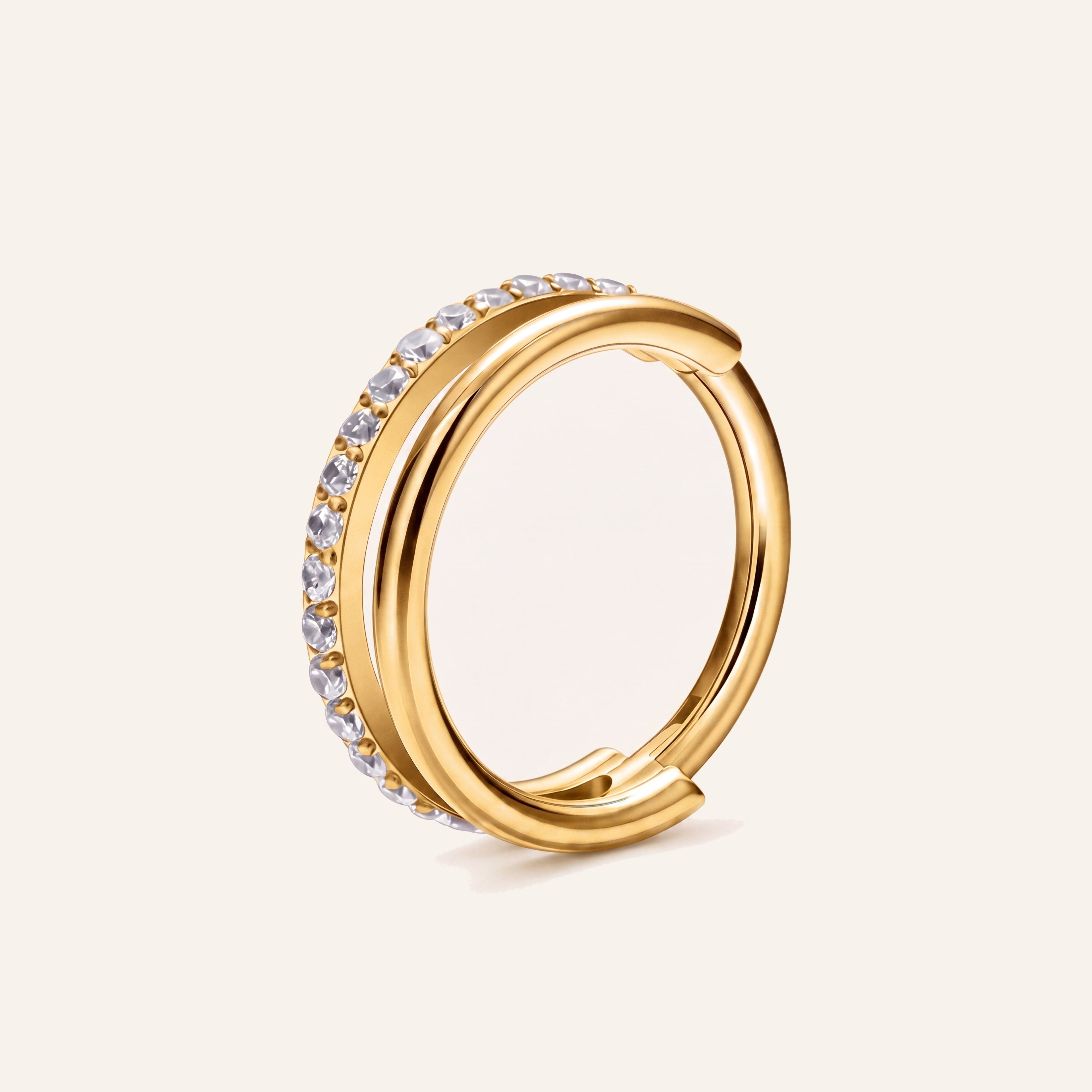 Single Row Crystal Titanium Hoop Earrings - Gold