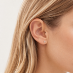 Sterling Silver Five-Point Star Zirconia Flower Flat Back Earrings worn on the ear