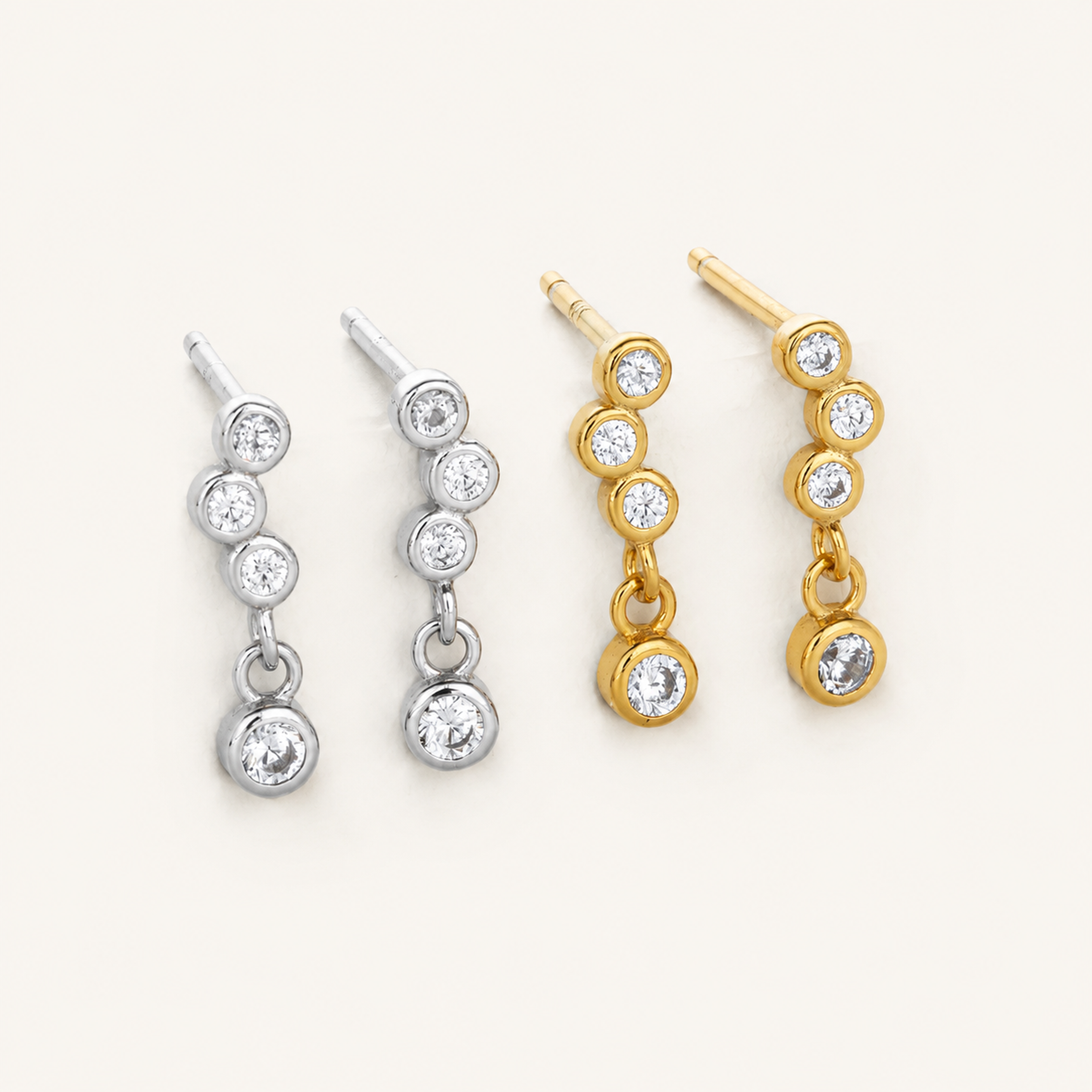 Sterling Silver Dainty Cubic Zirconia Stud Earrings detail
