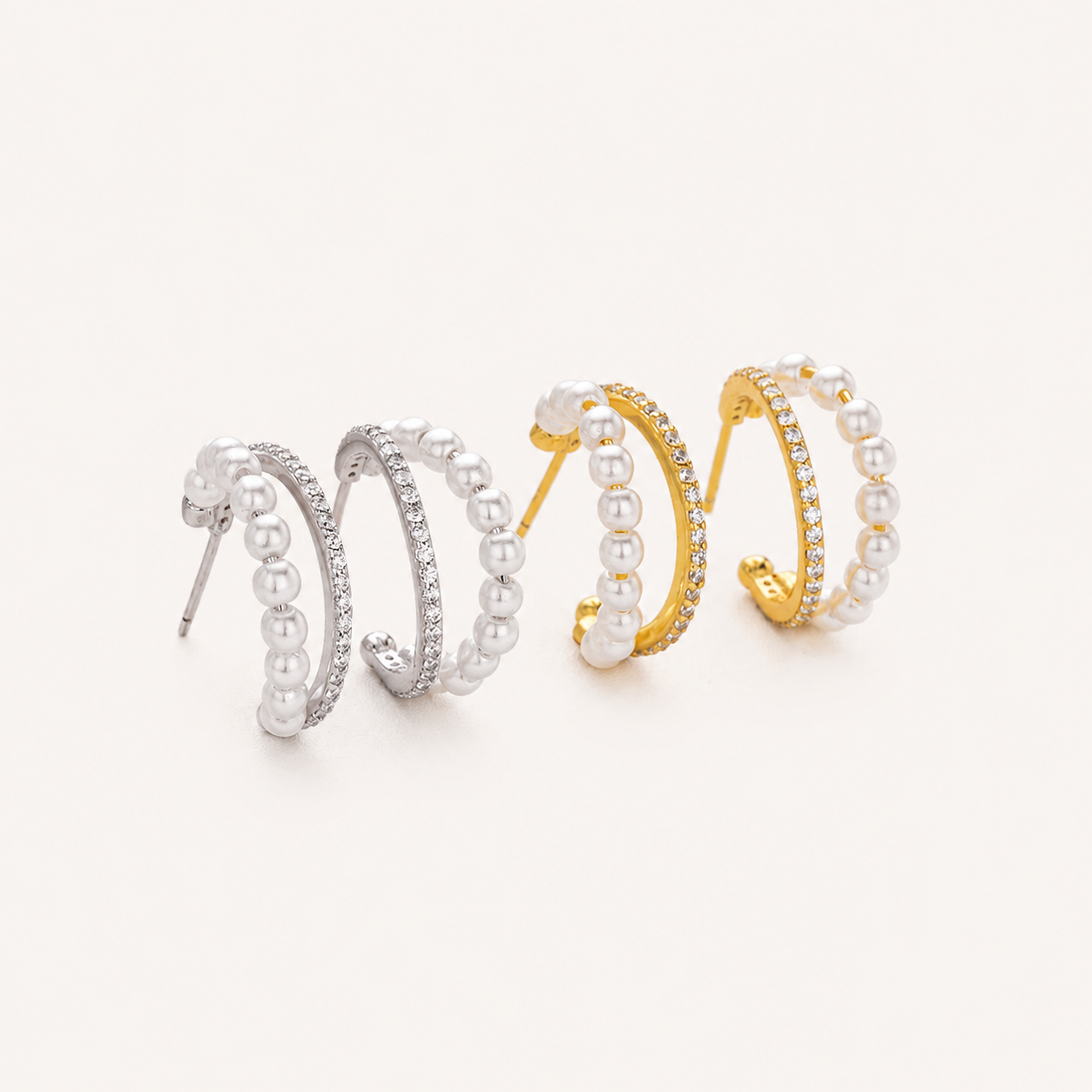 Sterling Silver Pearl and Zirconia Stud Earrings detail