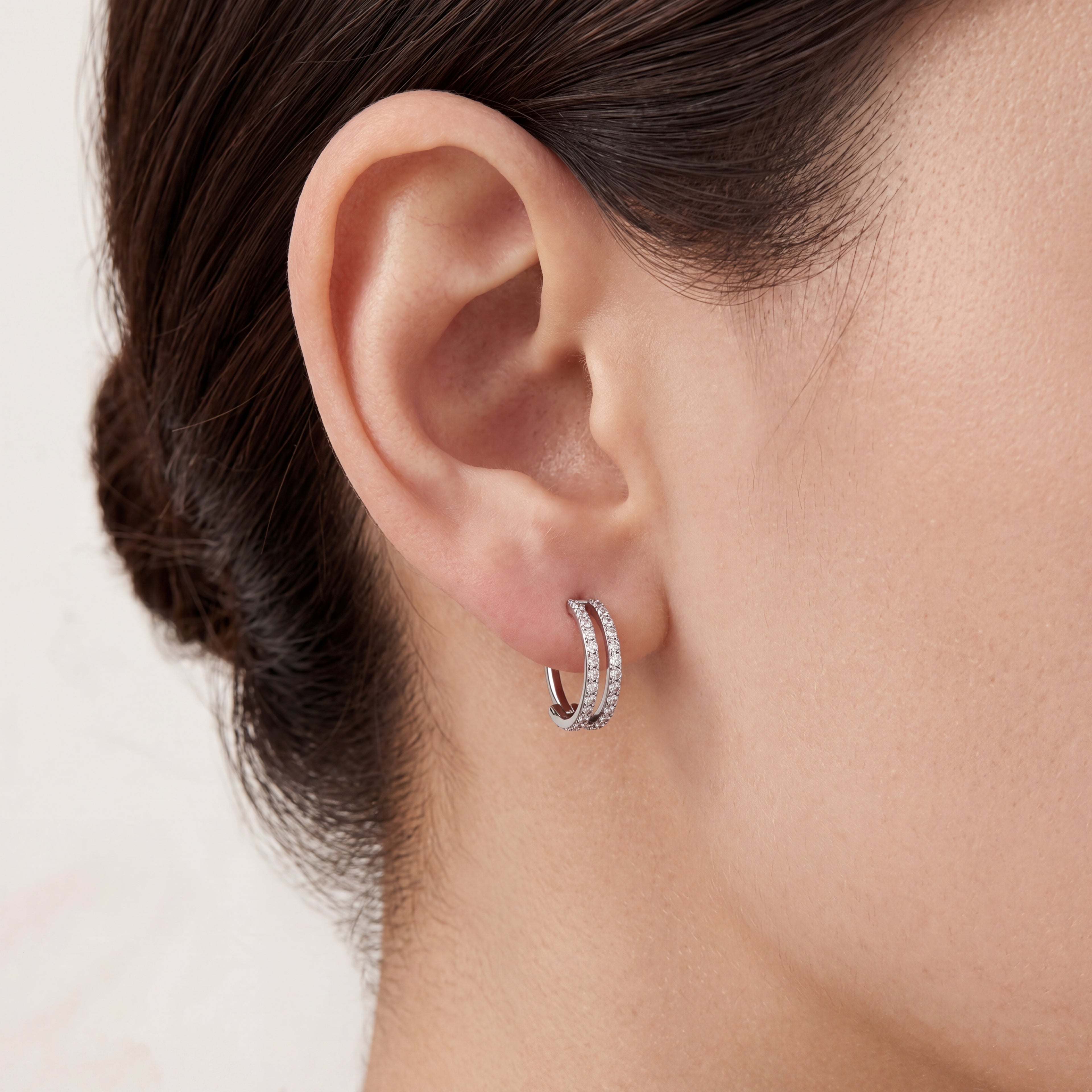 Double Row Crystal Titanium Hoop Earrings - image 2
